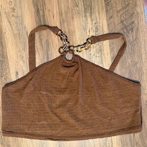 SHEIN Brown Crop Top with Chain Accent